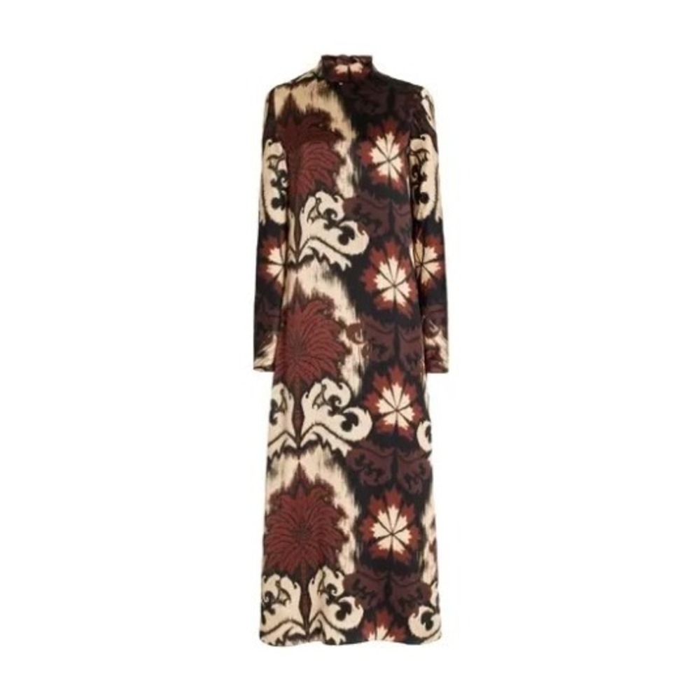 NWT Johanna Ortiz Silk Imperio Persa‎ Tunic Dress Ikat Black Ecru Bordeaux 12